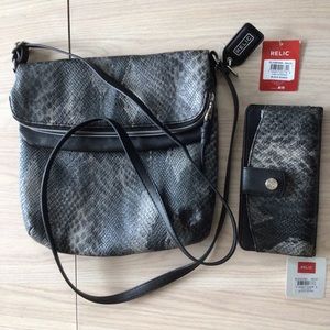 New Relic Snakeskin Crossbody Bag Grey/Black and matching wallet
